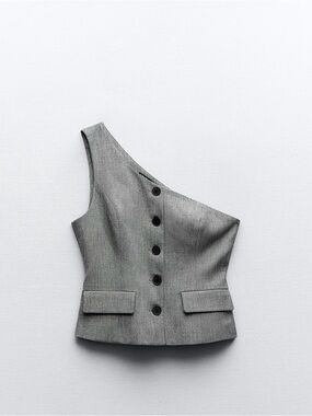 Zara One-Shoulder Gray Tailored Top and pants Vest size M pants size S
